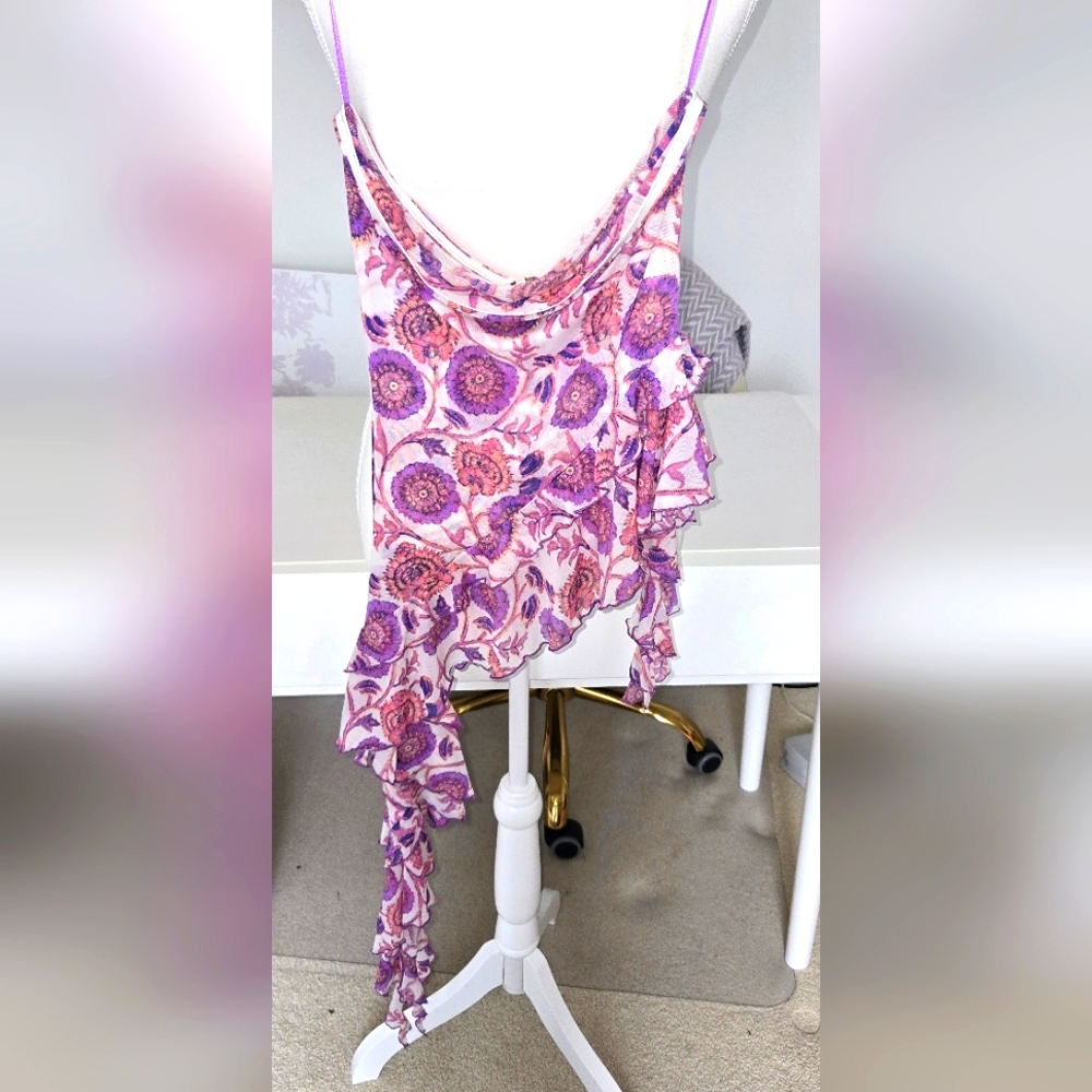 Free People Pink Floral Asymmetrical Blouse